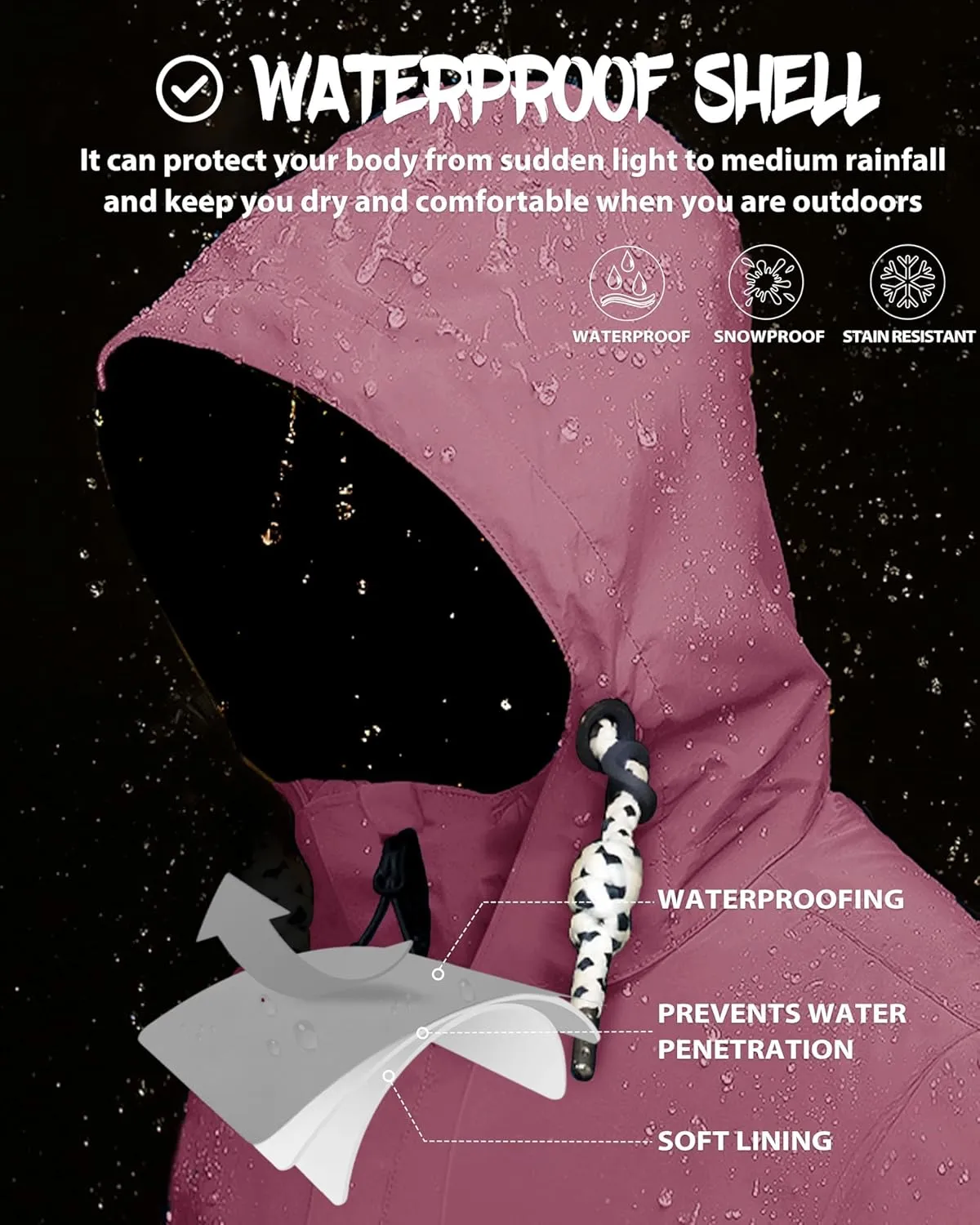 Rain Jacket Women Waterproof Long Lightweight Raincoat Hooded Windbreaker Outdoor Trench Coat