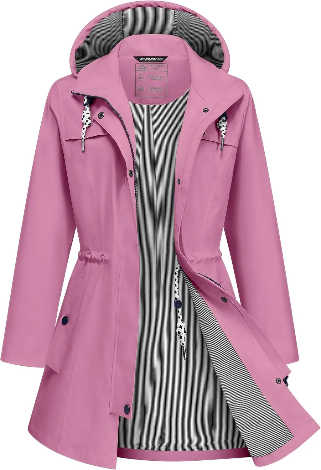 Rain Jacket Women Waterproof Long Lightweight Raincoat Hooded Windbreaker Outdoor Trench Coat