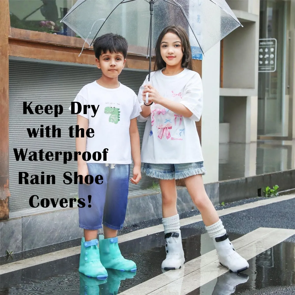 Rain Shoe Covers Kids Waterproof Shoe Cover for Boys Girls Reusable Galoshes Overshoes