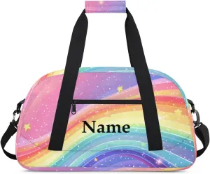 Rainbow Color Patterns Personalized Duffle Bag for Kids Custom Dance Ballet Bag with Name Lightweight Travel Weekender Overnight Bags Sport Gym Duffel Bags Workout Carry On Tote Bag for Girls Boys