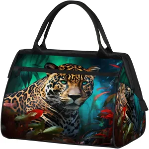 Rainforest Leopard Leaves Travel Duffle Bag, Waterproof Duffel Bag Weekender Overnight Carry On Bag Lightweight Sport Gym Bag for Men Women