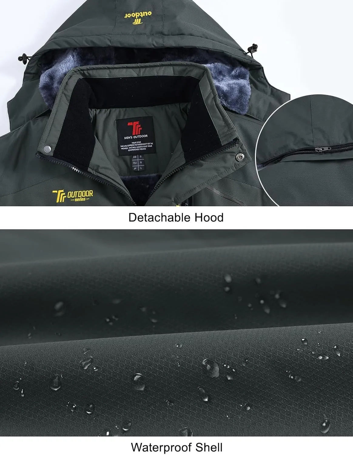 Rdruko Men's Ski Snow Jacket Waterproof Insulated Fleece Outdoor Mountain Hooded Winter Coat
