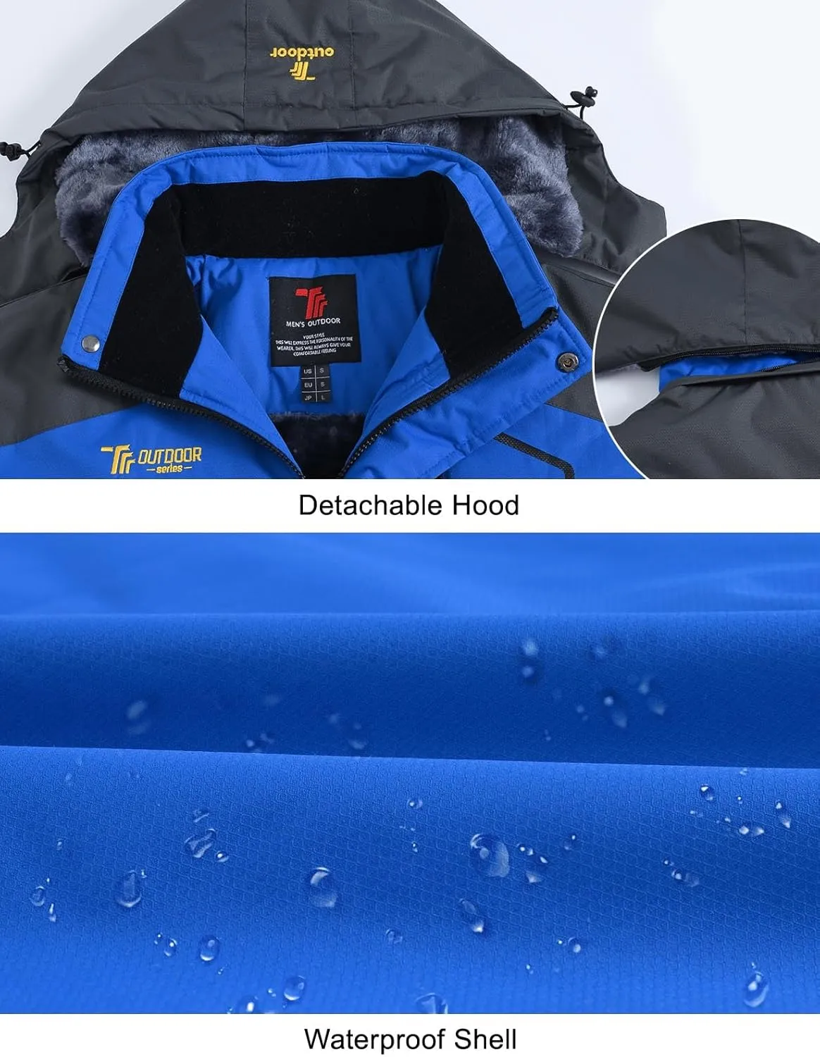 Rdruko Men's Ski Snow Jacket Waterproof Insulated Fleece Outdoor Mountain Hooded Winter Coat