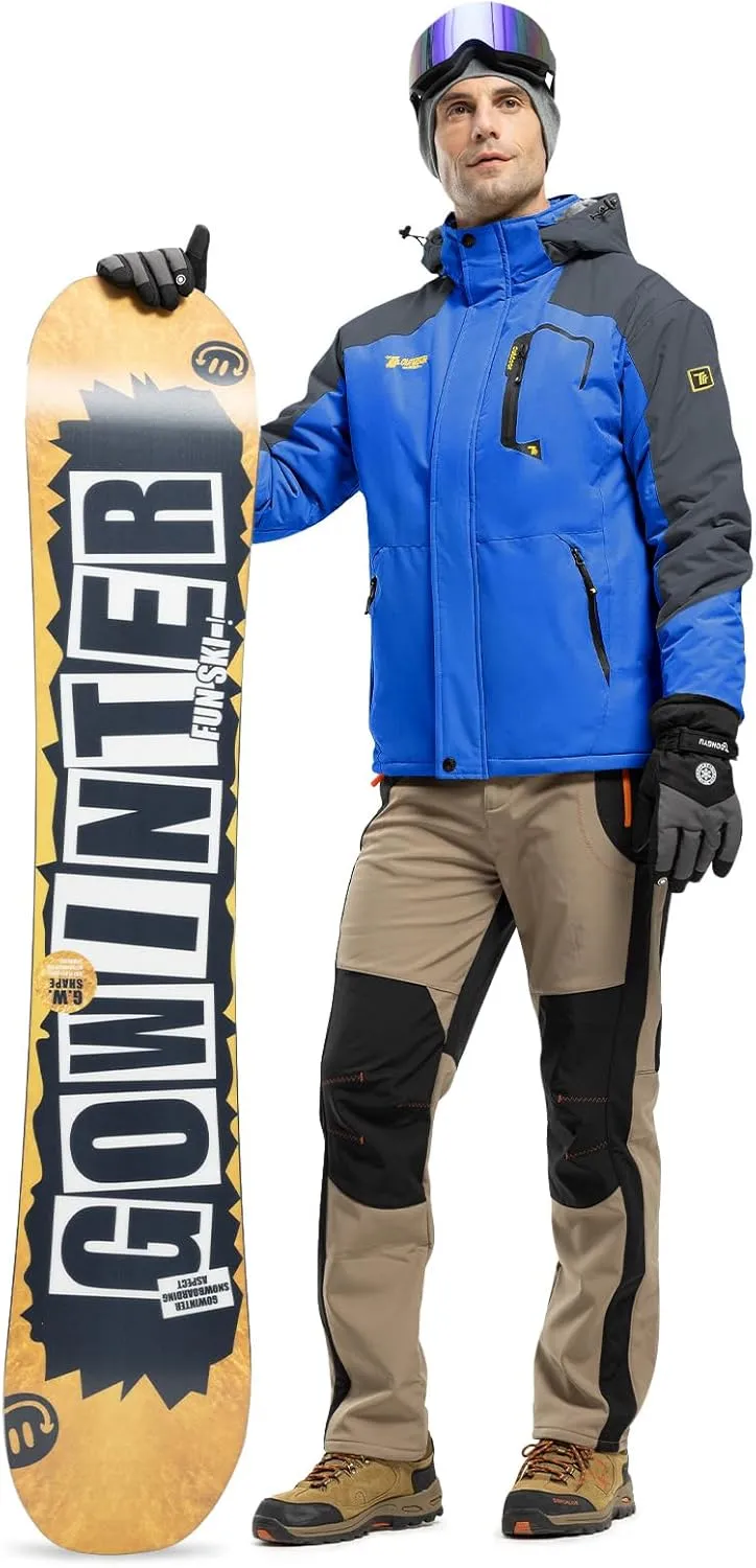 Rdruko Men's Ski Snow Jacket Waterproof Insulated Fleece Outdoor Mountain Hooded Winter Coat