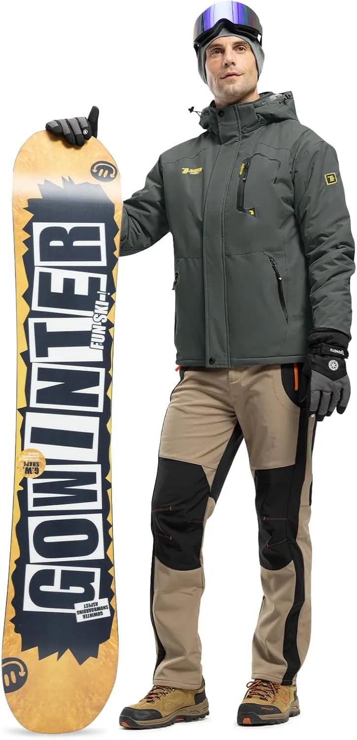 Rdruko Men's Ski Snow Jacket Waterproof Insulated Fleece Outdoor Mountain Hooded Winter Coat