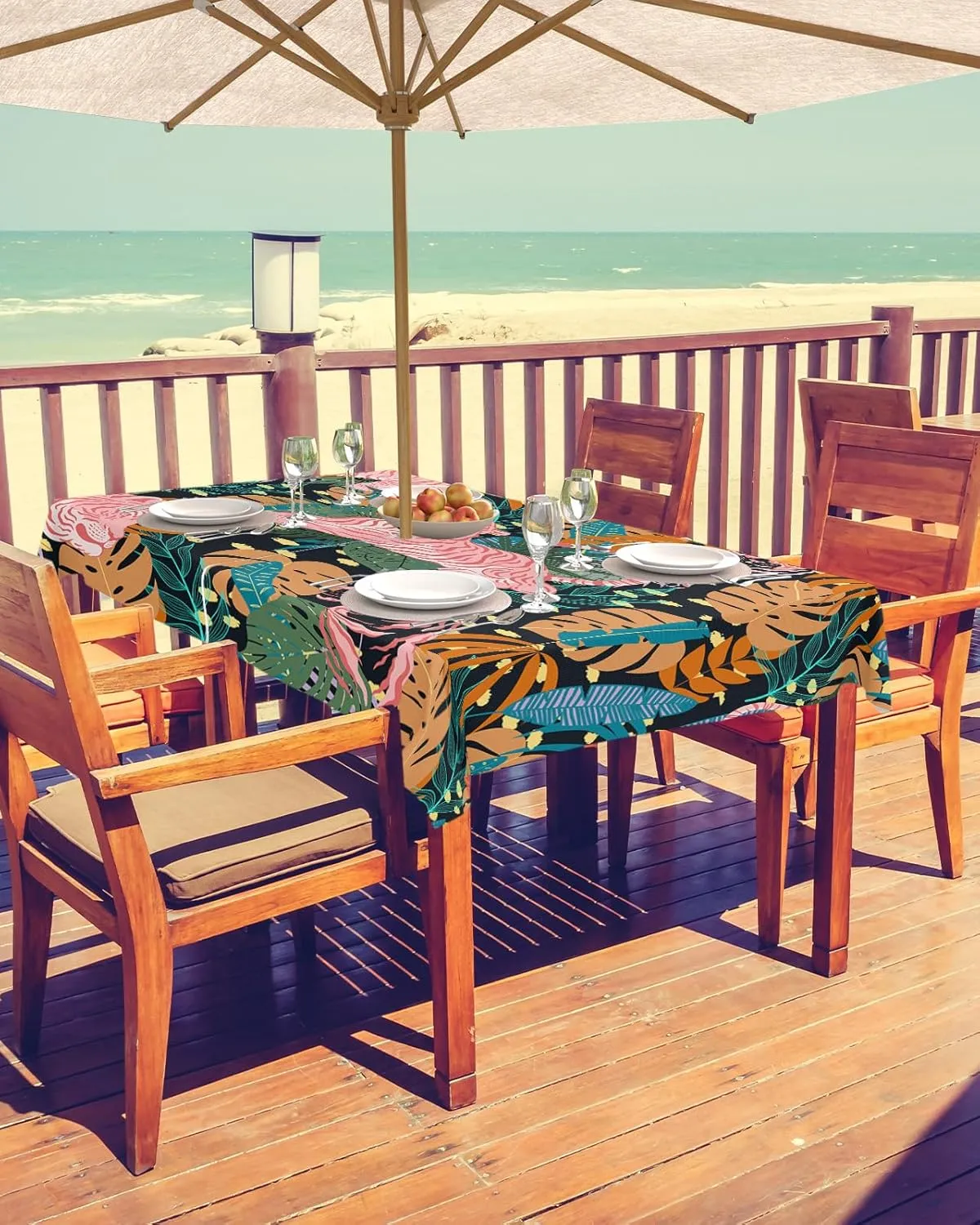 Rectangle Outdoor Table Cloth 52x70 Inch Tropical Rainforest Jungle Red Stripe Tigers Tablecloth with Umbrella Hole, Zipper Table Cover Waterproof Stain Resistant Tablecloths for Patio Party Picnic