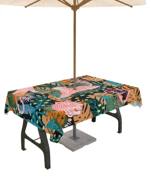 Rectangle Outdoor Table Cloth 52x70 Inch Tropical Rainforest Jungle Red Stripe Tigers Tablecloth with Umbrella Hole, Zipper Table Cover Waterproof Stain Resistant Tablecloths for Patio Party Picnic