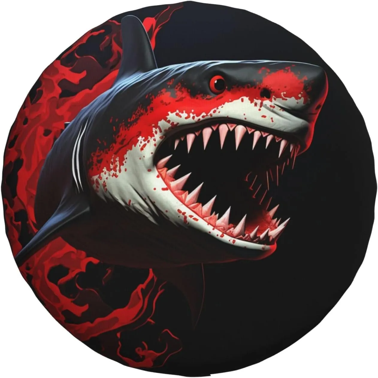 red-Black Shark Tire Cover Outdoor Waterproof Snow Sun Rain Wheel Cover Portable Wheel Bags Camper Spare Tire Cover Universal Car Tire Protectors for Trailer RV SUV