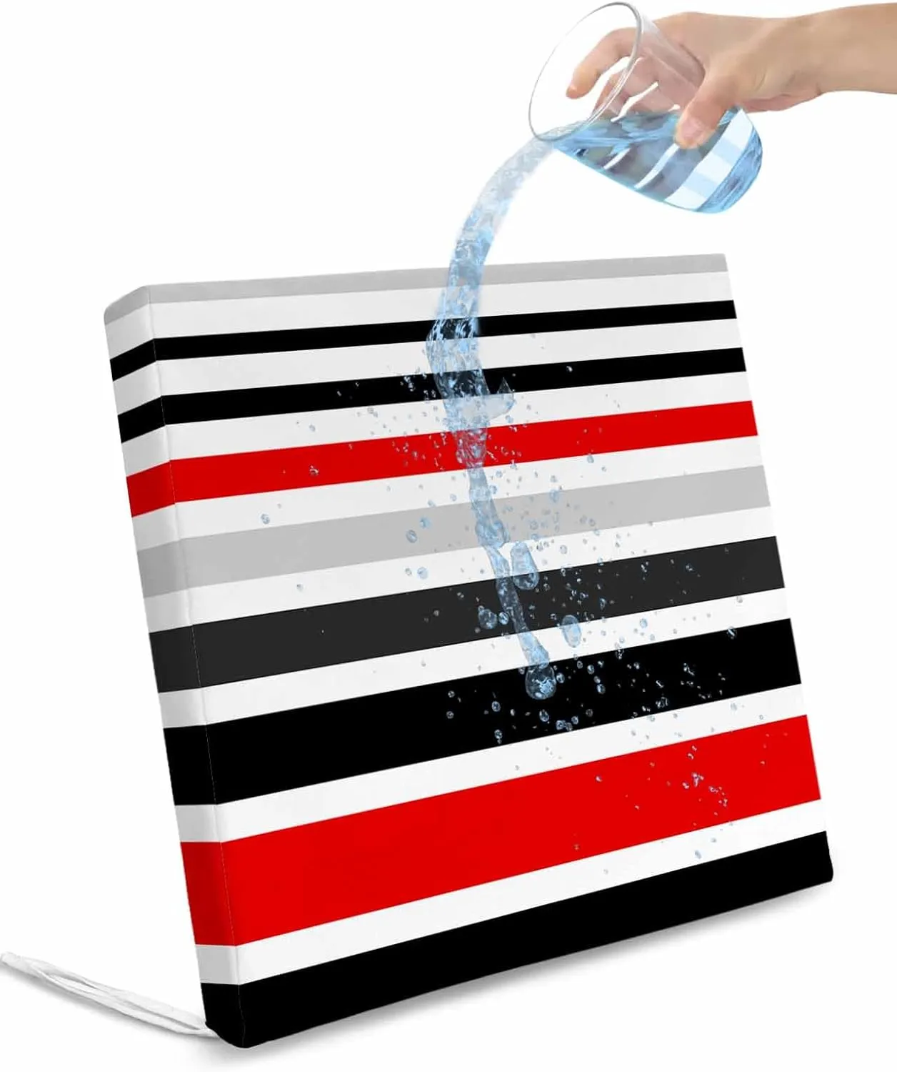 Red Black Stripe Outdoor Cushion Chair Cover Set of 4 - Waterproof Couch Seat Covers, Modern Abstract Coarse Striped Patio Furniture Protector Cushions Slipcovers for Sofa/RV, 22"x20"x4"