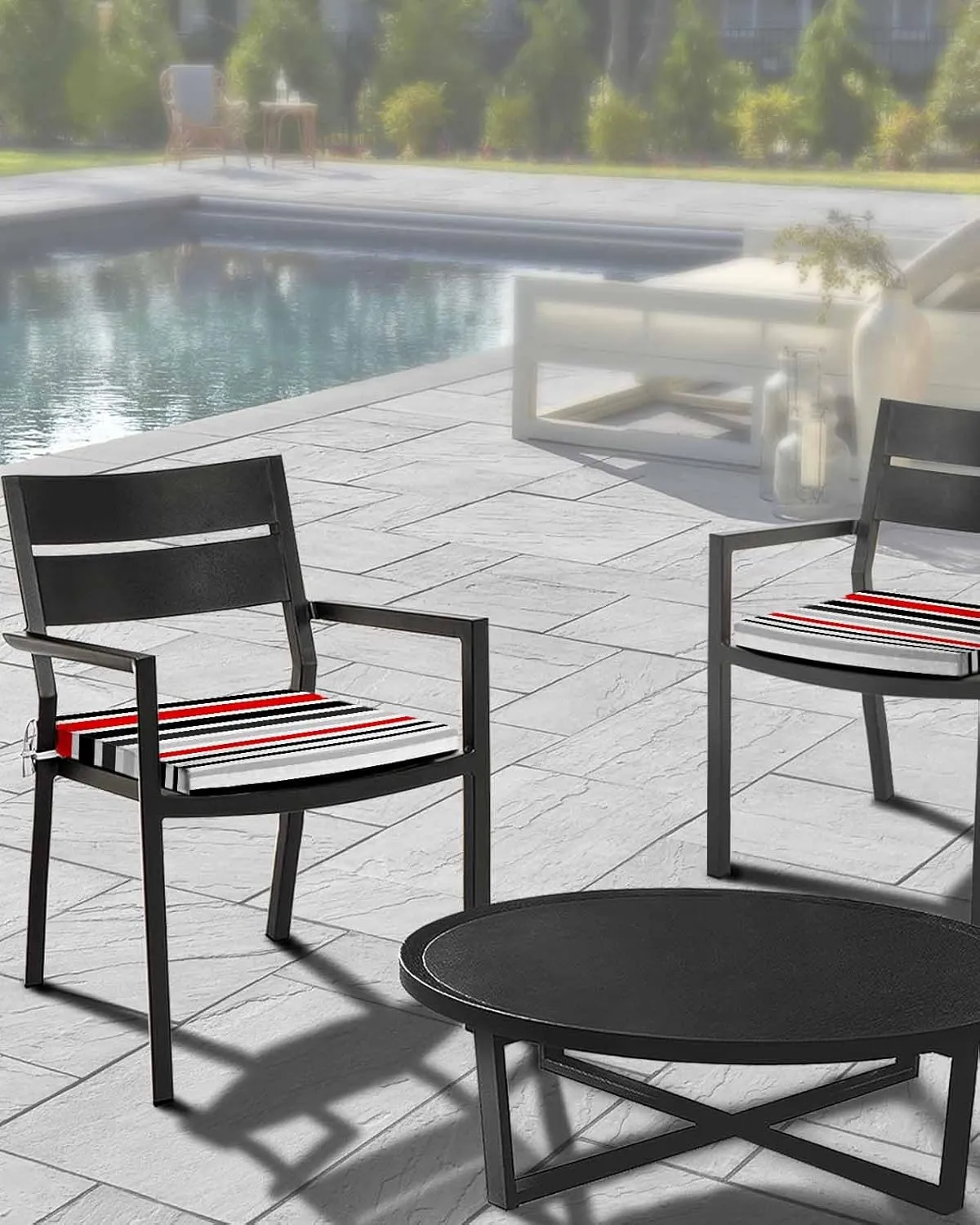 Red Black Stripe Outdoor Cushion Chair Cover Set of 4 - Waterproof Couch Seat Covers, Modern Abstract Coarse Striped Patio Furniture Protector Cushions Slipcovers for Sofa/RV, 22"x20"x4"
