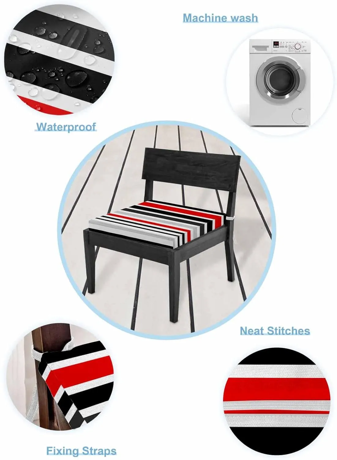 Red Black Stripe Outdoor Cushion Chair Cover Set of 4 - Waterproof Couch Seat Covers, Modern Abstract Coarse Striped Patio Furniture Protector Cushions Slipcovers for Sofa/RV, 22"x20"x4"