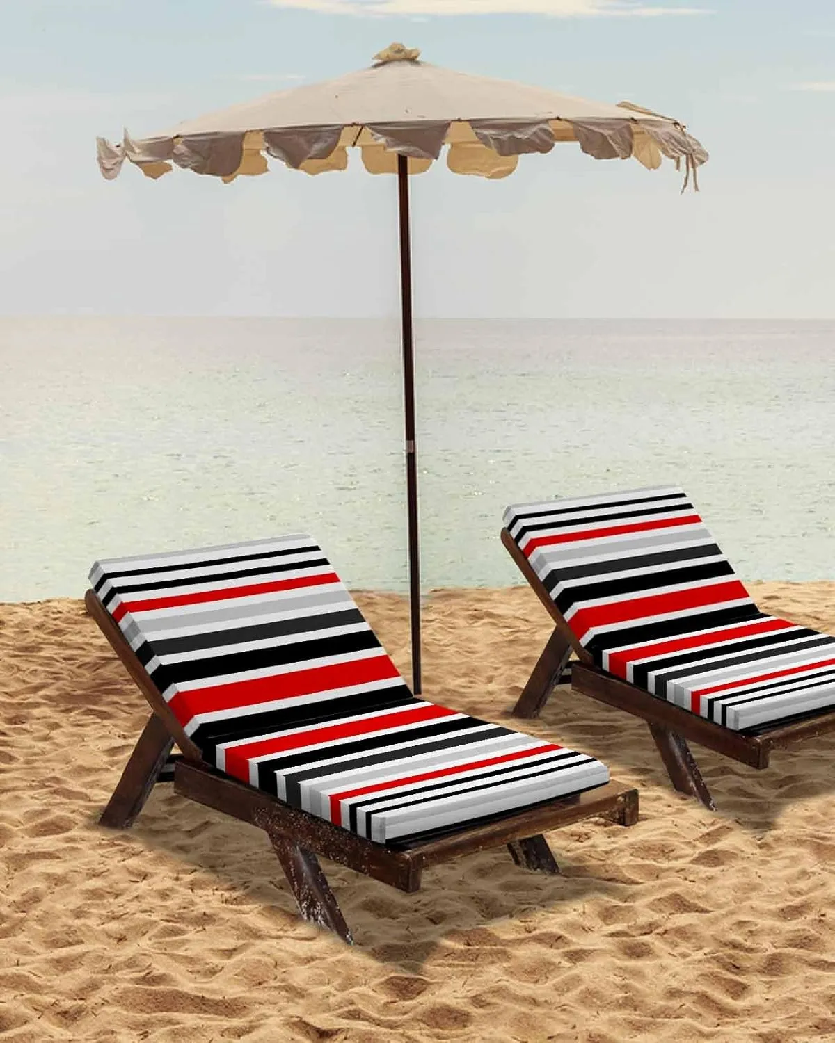 Red Black Stripe Outdoor Cushion Chair Cover Set of 4 - Waterproof Couch Seat Covers, Modern Abstract Coarse Striped Patio Furniture Protector Cushions Slipcovers for Sofa/RV, 22"x20"x4"