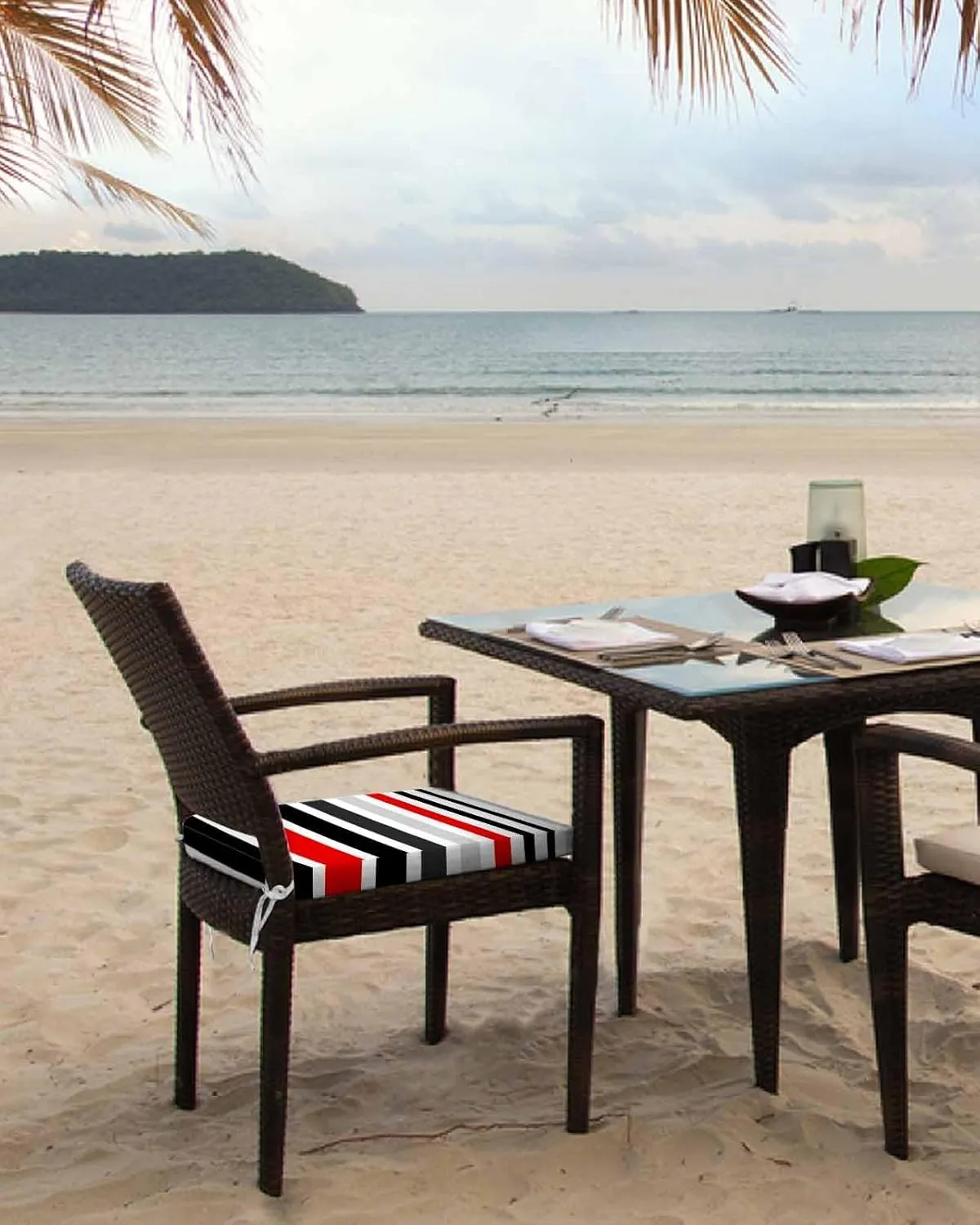 Red Black Stripe Outdoor Cushion Chair Cover Set of 4 - Waterproof Couch Seat Covers, Modern Abstract Coarse Striped Patio Furniture Protector Cushions Slipcovers for Sofa/RV, 22"x20"x4"