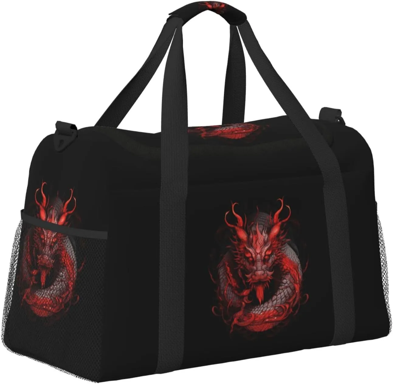 Red Dragon Big Capacity Sports Gym Bag Portable Travel Duffle Bag, Black Lightweight Weekender Workout Bag for Overnight, Unisex