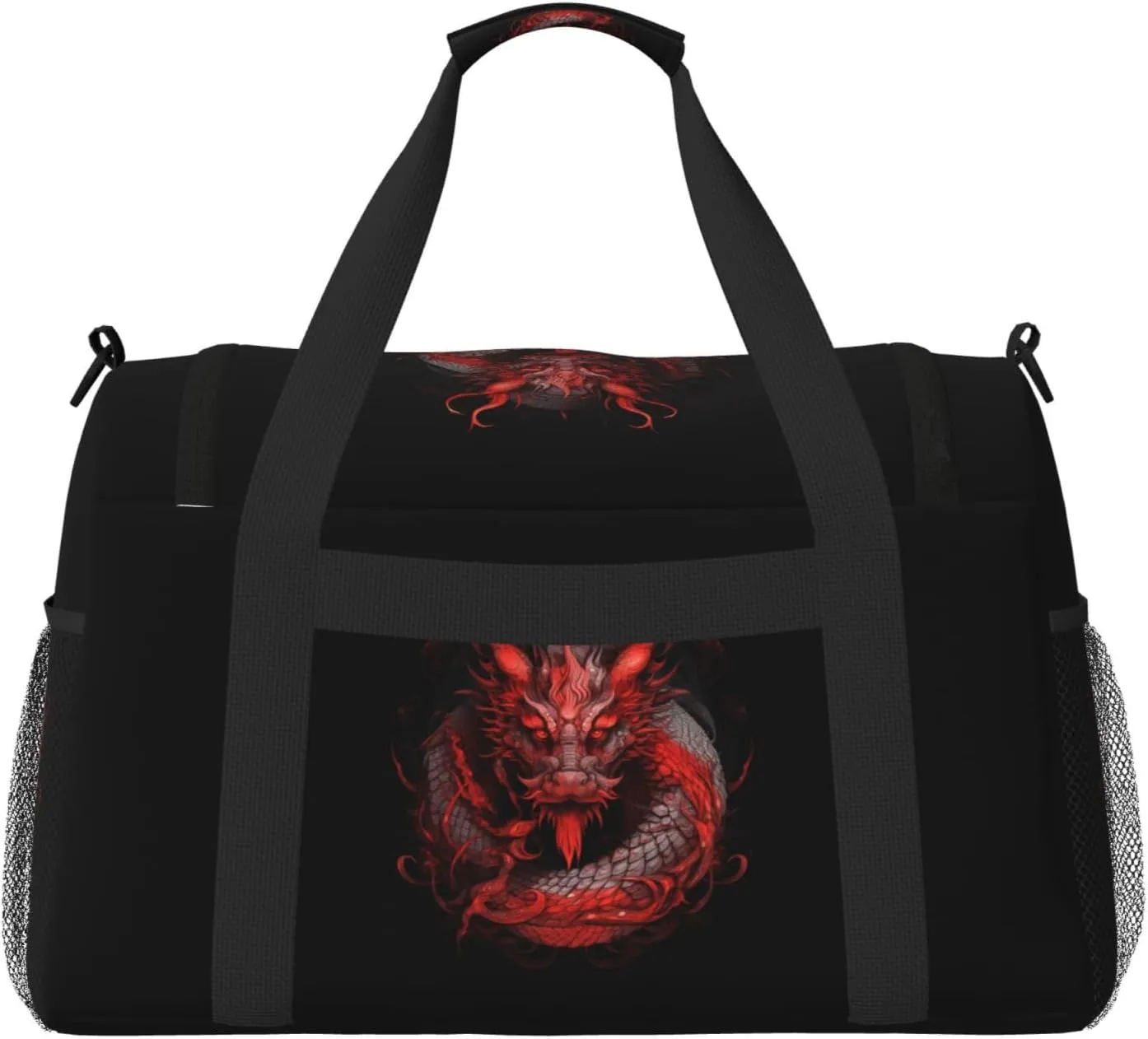 Red Dragon Big Capacity Sports Gym Bag Portable Travel Duffle Bag, Black Lightweight Weekender Workout Bag for Overnight, Unisex