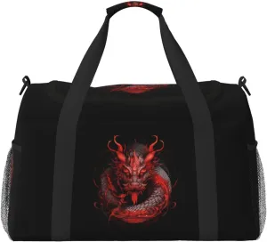 Red Dragon Big Capacity Sports Gym Bag Portable Travel Duffle Bag, Black Lightweight Weekender Workout Bag for Overnight, Unisex