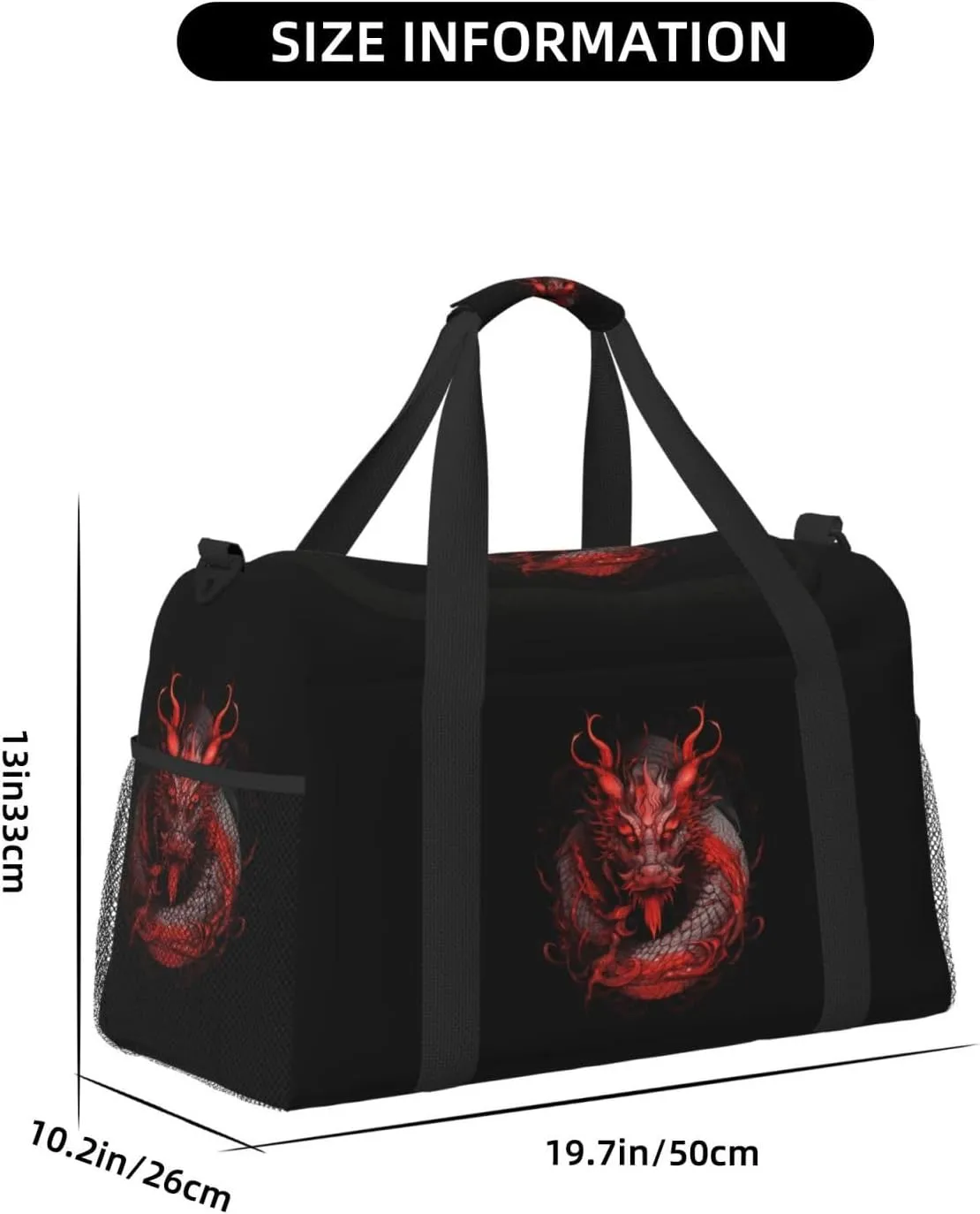 Red Dragon Big Capacity Sports Gym Bag Portable Travel Duffle Bag, Black Lightweight Weekender Workout Bag for Overnight, Unisex