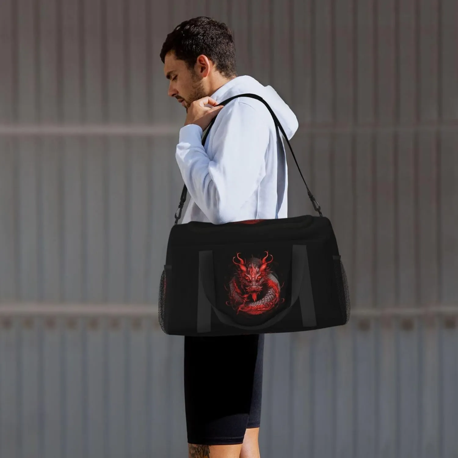 Red Dragon Big Capacity Sports Gym Bag Portable Travel Duffle Bag, Black Lightweight Weekender Workout Bag for Overnight, Unisex