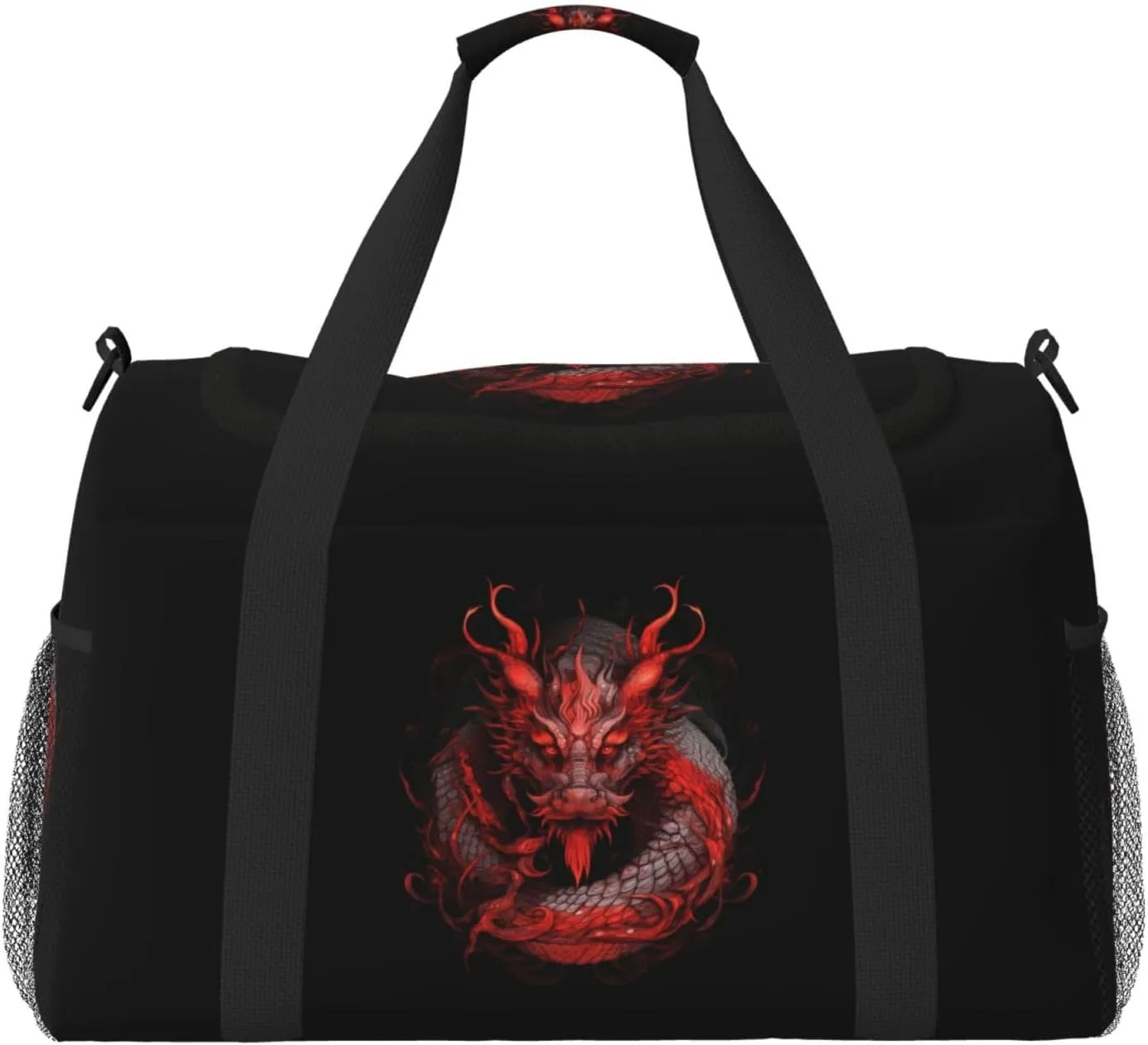 Red Dragon Big Capacity Sports Gym Bag Portable Travel Duffle Bag, Black Lightweight Weekender Workout Bag for Overnight, Unisex