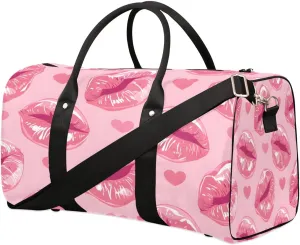 Red Lips Pattern Travel Duffel Bag for Women Men Foldable Sport Gym Tote Bag Lightweight Waterproof Weekender Overnight Bag for Weekend Holiday Gym Swim Yoga