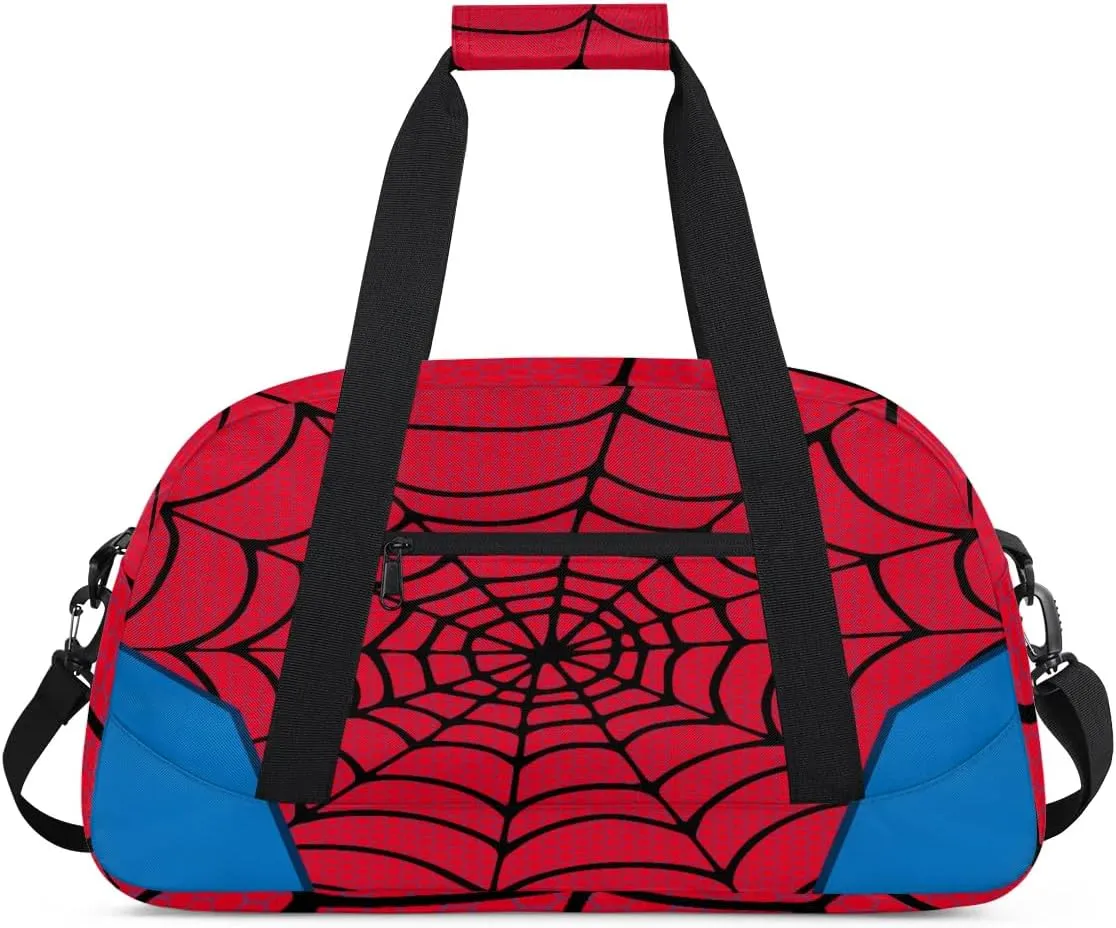 Red Spider Web Kids Overnighter Duffel Bags for Boys Girls, Carry-On Size Sports Gym Bag for School Practice or Overnight Travel Weekender Sleepover Workout Tote Bag