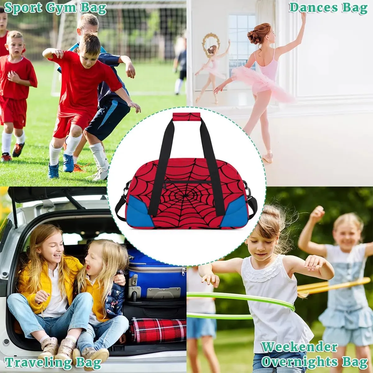 Red Spider Web Kids Overnighter Duffel Bags for Boys Girls, Carry-On Size Sports Gym Bag for School Practice or Overnight Travel Weekender Sleepover Workout Tote Bag