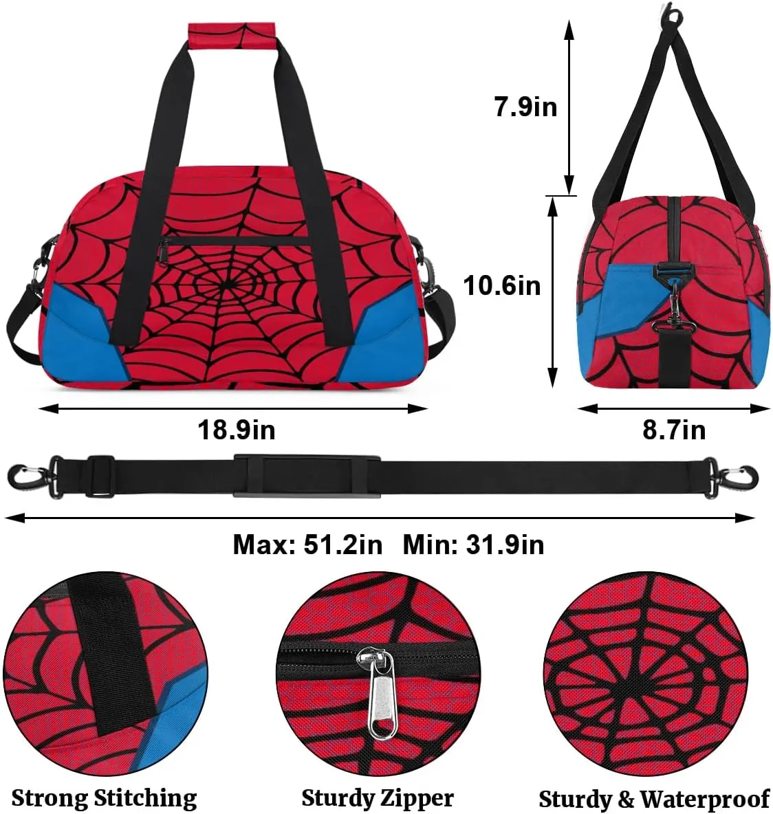 Red Spider Web Kids Overnighter Duffel Bags for Boys Girls, Carry-On Size Sports Gym Bag for School Practice or Overnight Travel Weekender Sleepover Workout Tote Bag