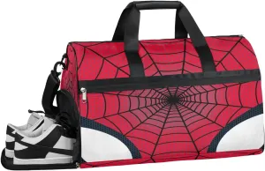 Red Spider Web Overnighter Duffel Bags for Boys Men, Carry-On Size Sports Gym Bag with Shoe Compartments for School Practice or Overnight Travel Weekender Sleepover Tote Bag