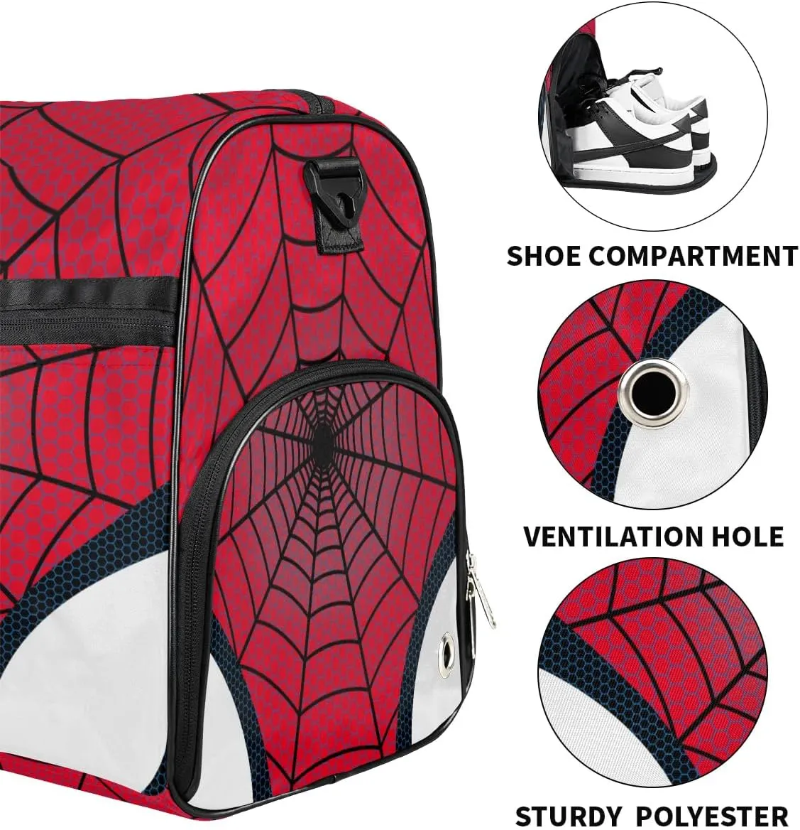 Red Spider Web Overnighter Duffel Bags for Boys Men, Carry-On Size Sports Gym Bag with Shoe Compartments for School Practice or Overnight Travel Weekender Sleepover Tote Bag