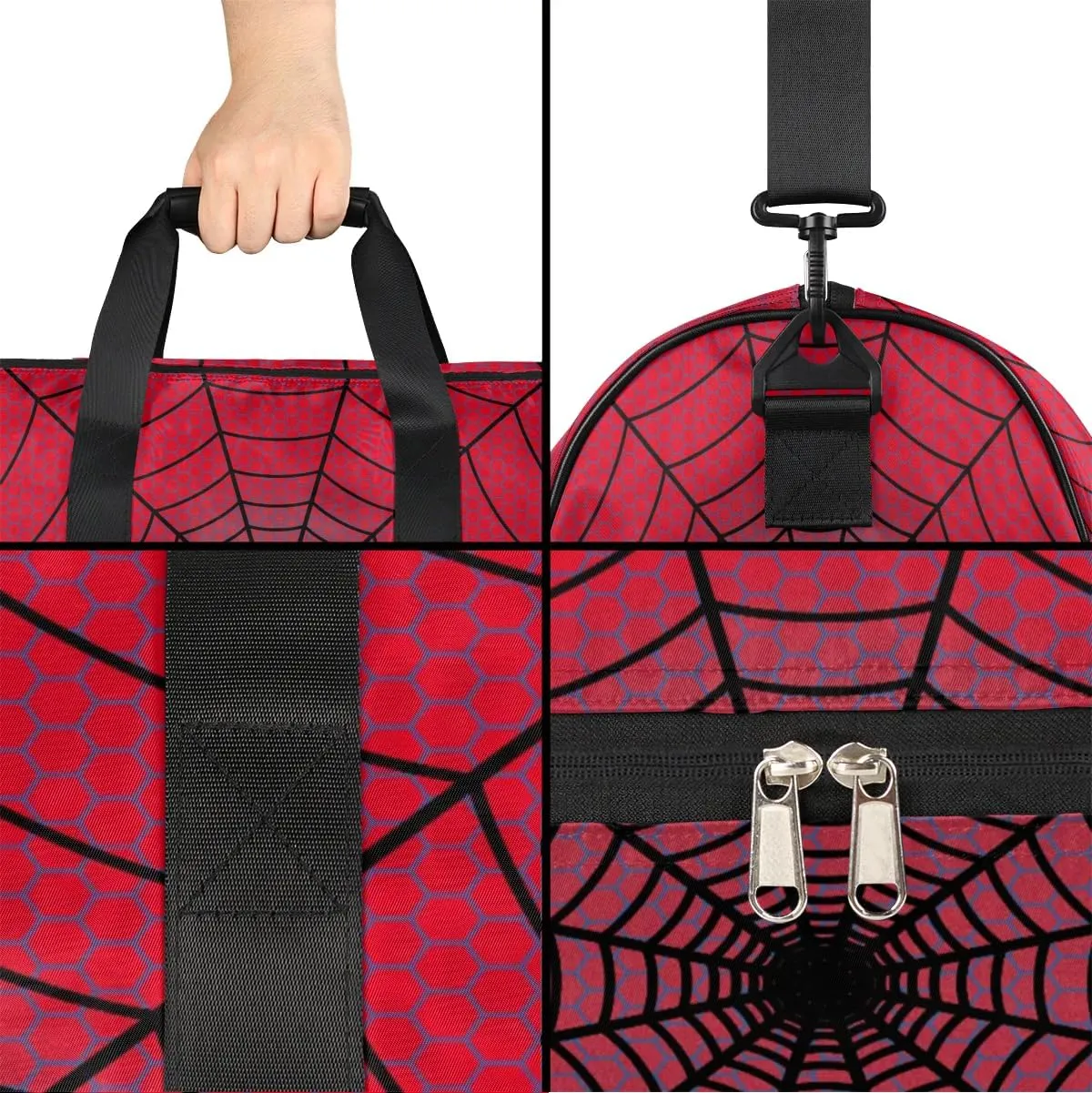 Red Spider Web Overnighter Duffel Bags for Boys Men, Carry-On Size Sports Gym Bag with Shoe Compartments for School Practice or Overnight Travel Weekender Sleepover Tote Bag