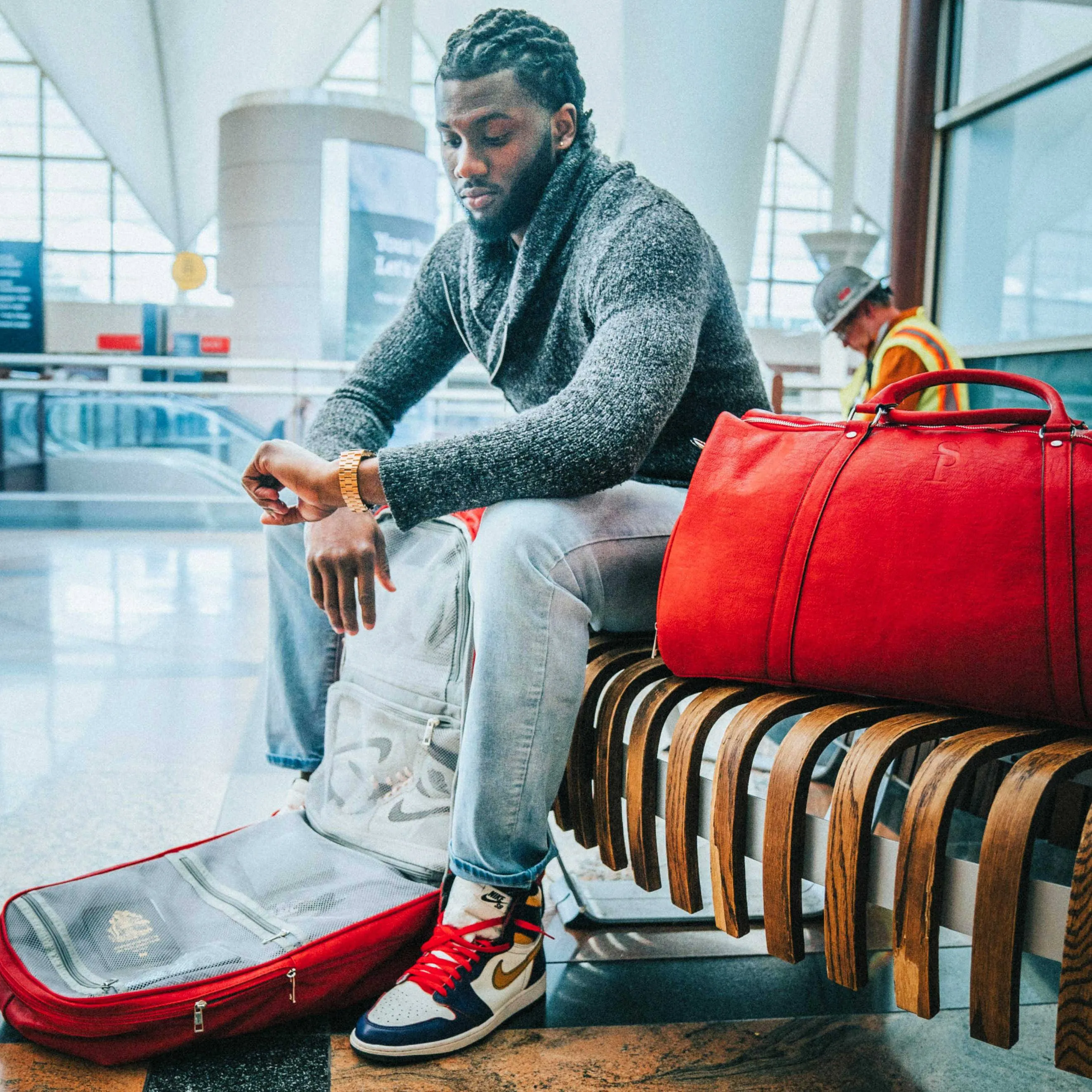 Red Tumbled Leather Signature Bag Set (Signature Backpack and Duffle Bag)