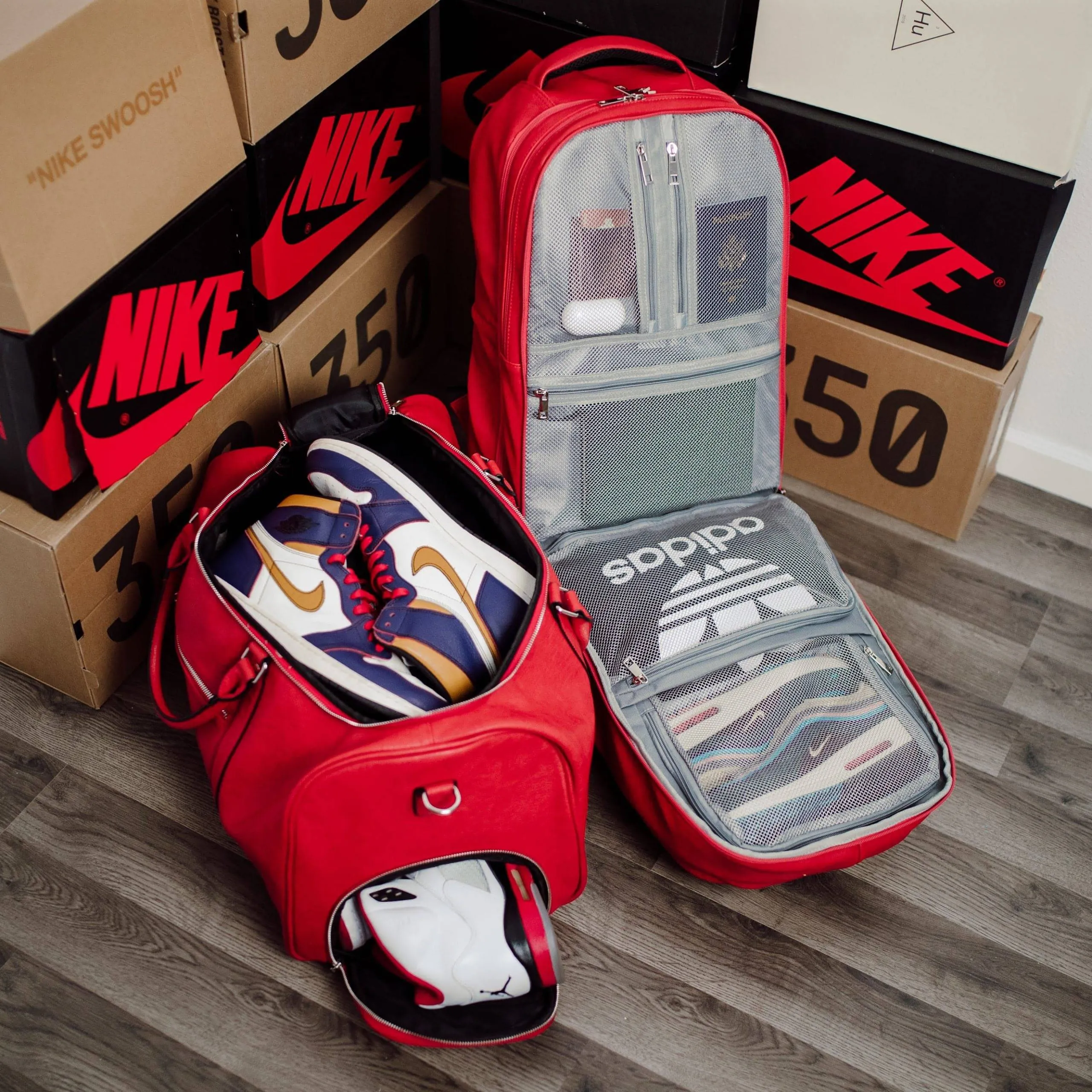 Red Tumbled Leather Signature Bag Set (Signature Backpack and Duffle Bag)