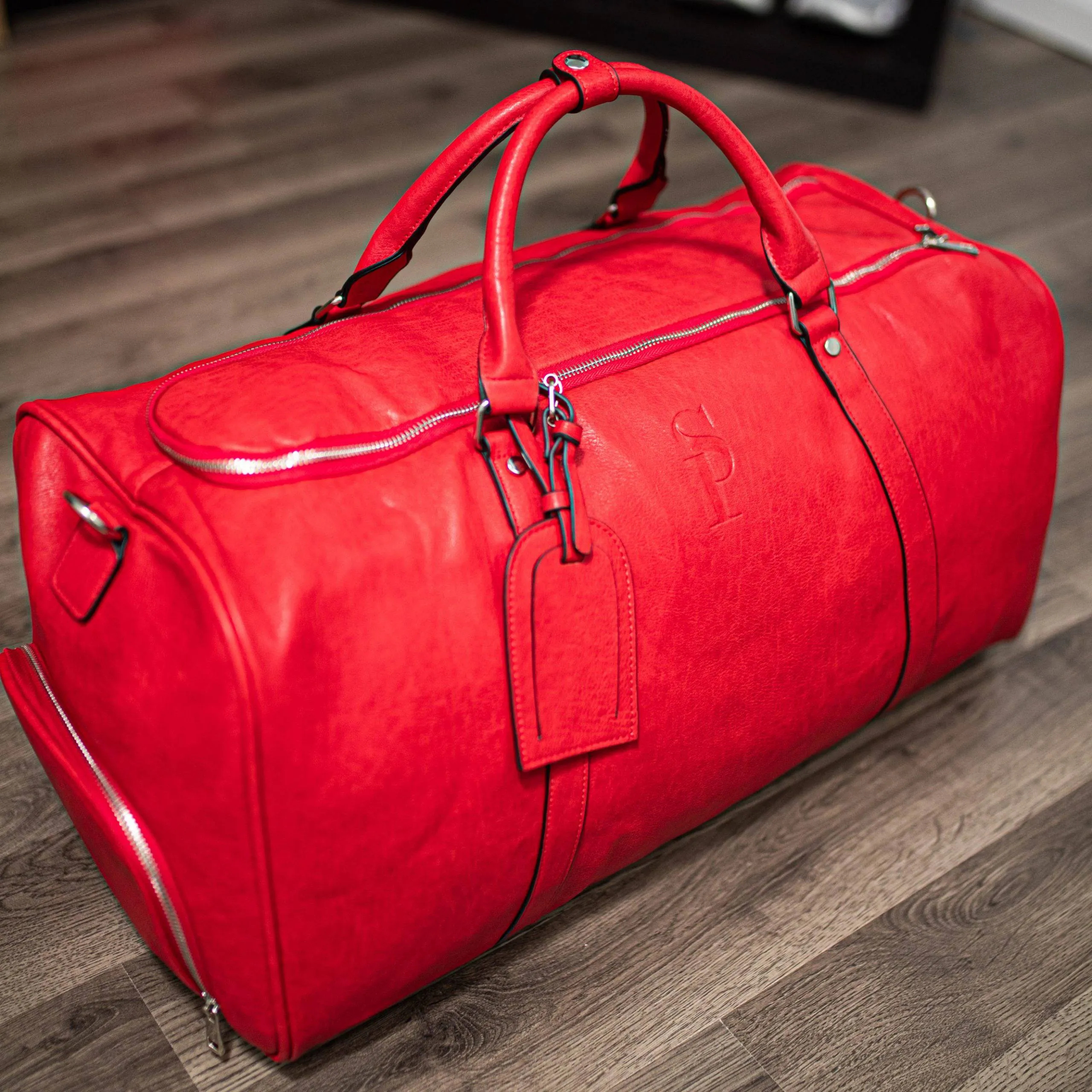 Red Tumbled Leather Signature Bag Set (Signature Backpack and Duffle Bag)