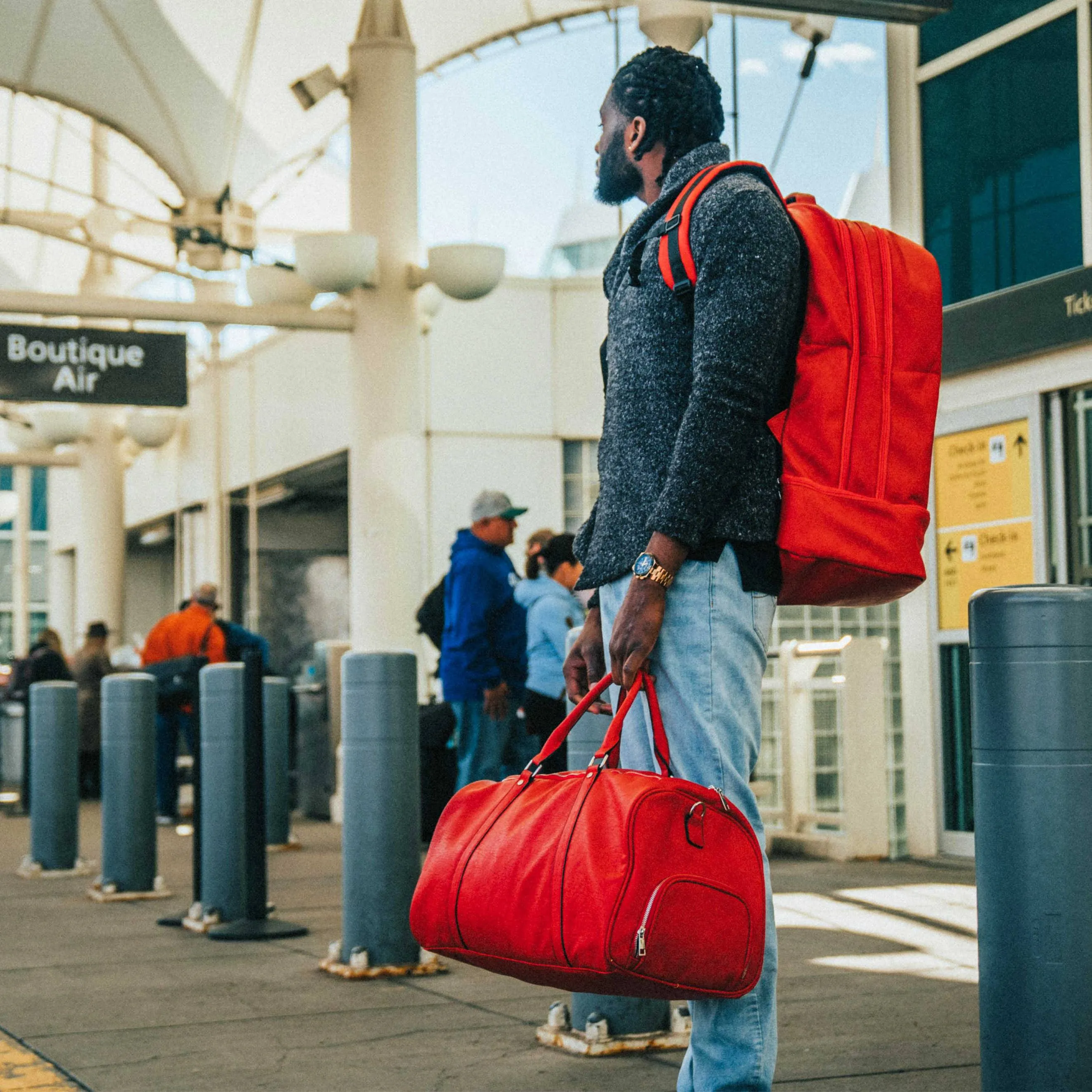 Red Tumbled Leather Signature Bag Set (Signature Backpack and Duffle Bag)