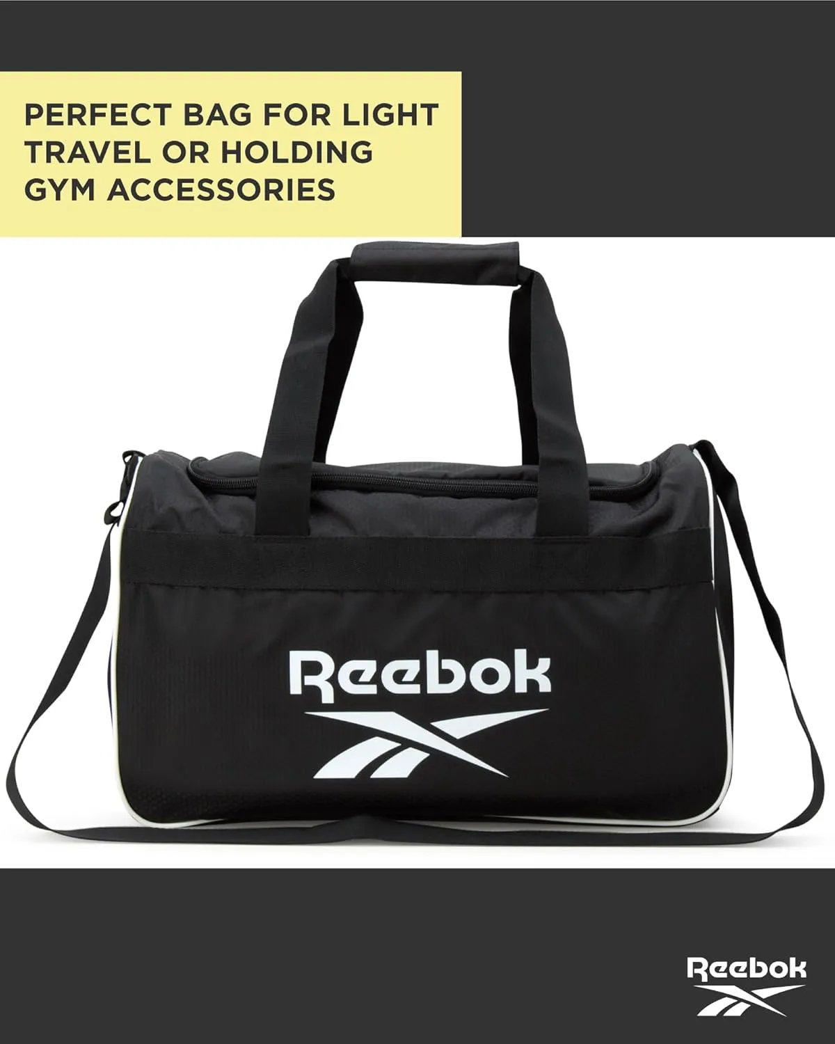 Reebok Duffle Bag – Gym Bag for Women & Men, Carry On and Overnight Duffle for Travel & Fitness, Size Small, Warrior II Black with Contrast Logo