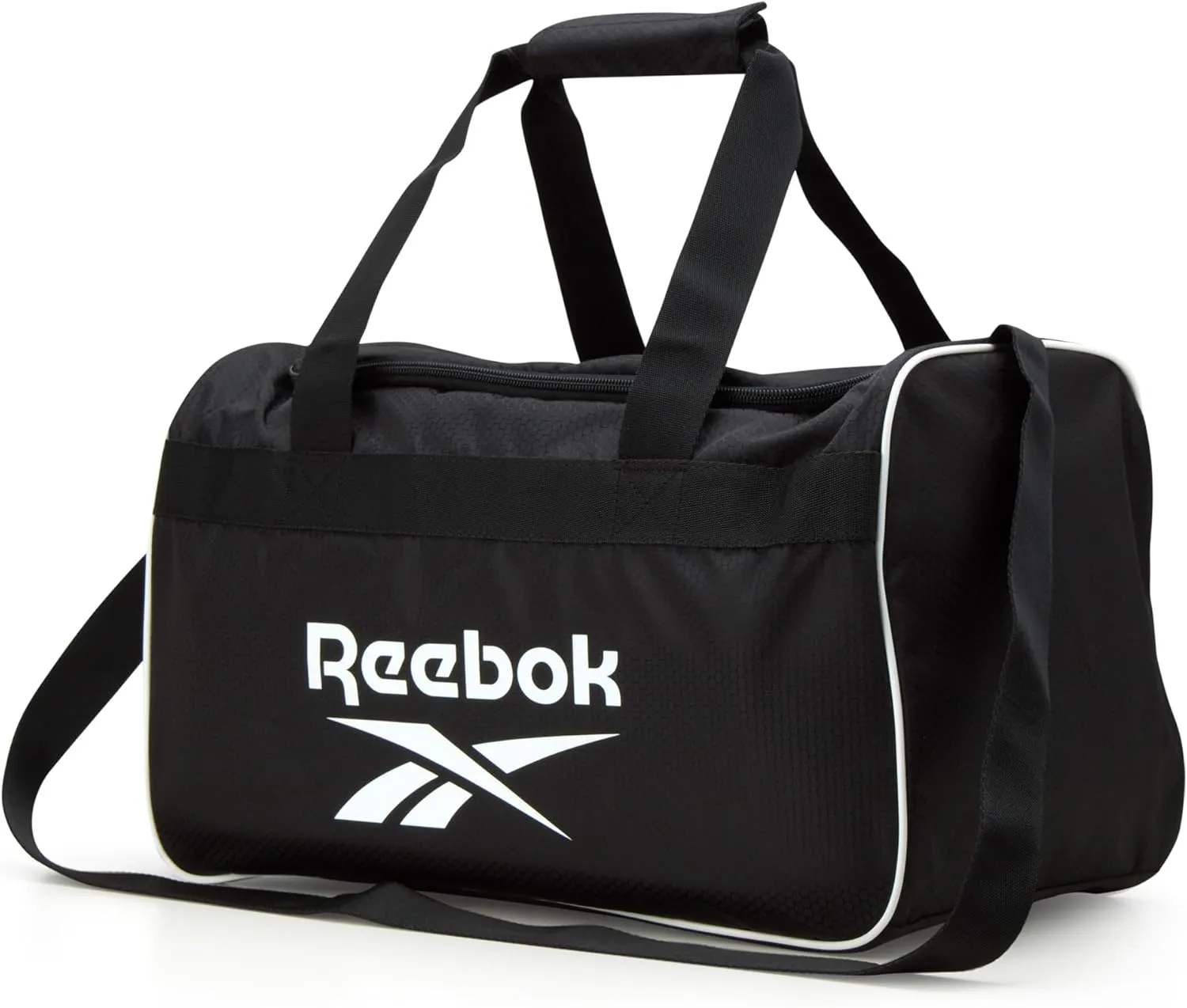 Reebok Duffle Bag – Gym Bag for Women & Men, Carry On and Overnight Duffle for Travel & Fitness, Size Small, Warrior II Black with Contrast Logo