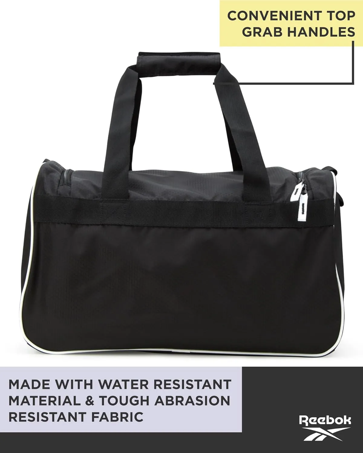 Reebok Duffle Bag – Gym Bag for Women & Men, Carry On and Overnight Duffle for Travel & Fitness, Size Small, Warrior II Black with Contrast Logo