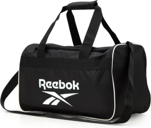 Reebok Duffle Bag – Gym Bag for Women & Men, Carry On and Overnight Duffle for Travel & Fitness, Size Small, Warrior II Black with Contrast Logo