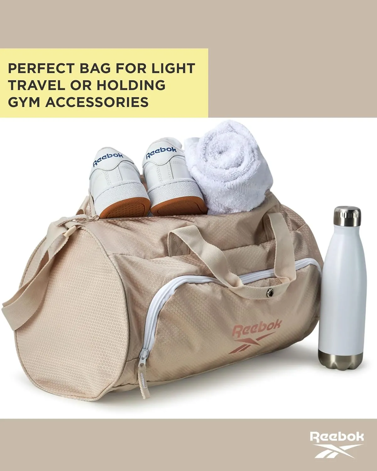 Reebok Duffle Bag - Unisex Lightweight Gym, Sports and Travel Carry On Weekender Bag for Men and Women, Size One Size, Perth II Light Brown