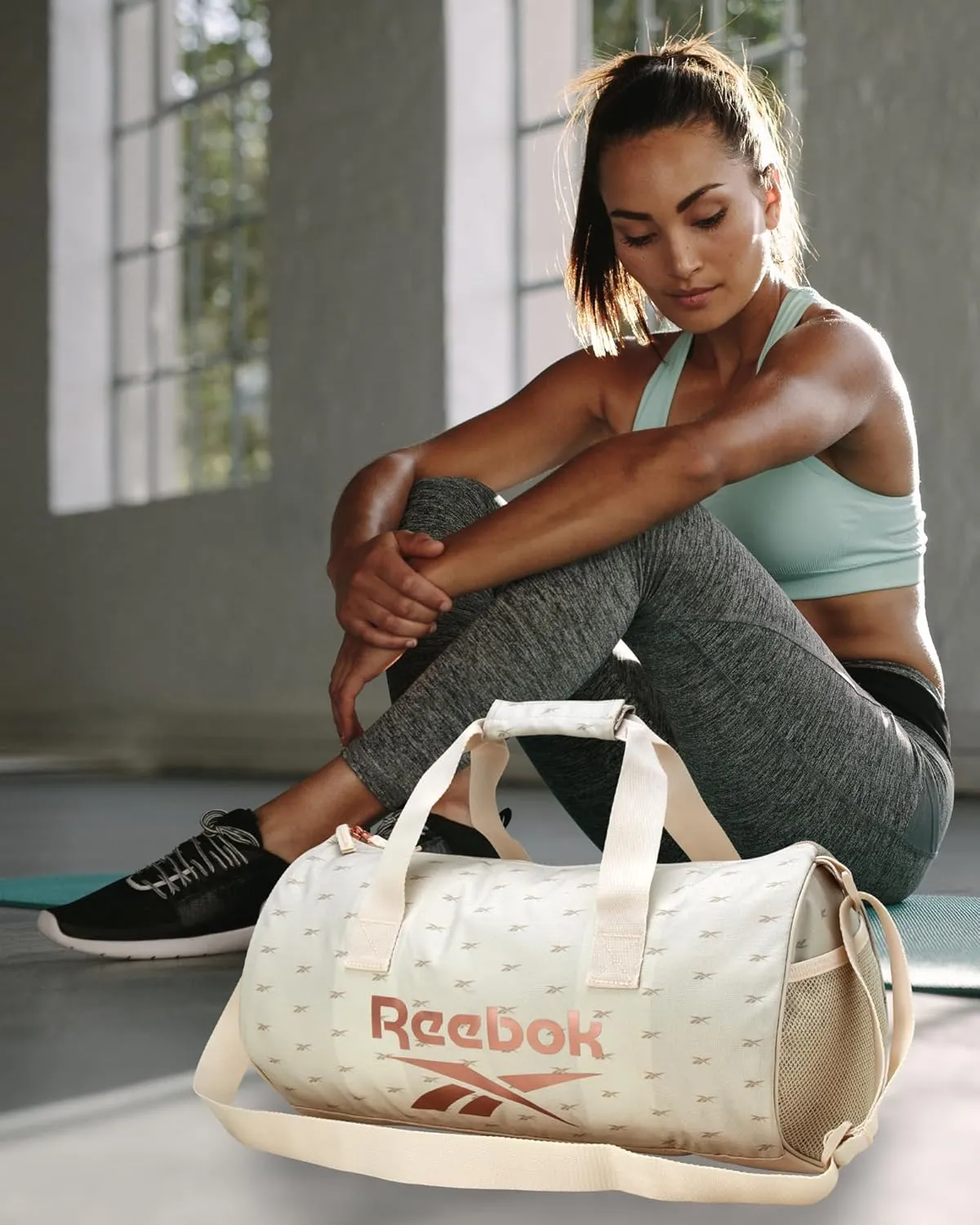 Reebok Duffle Bag - Unisex Lightweight Gym, Sports and Travel Carry On Weekender Bag for Men and Women, Size One Size, Plyo Cream