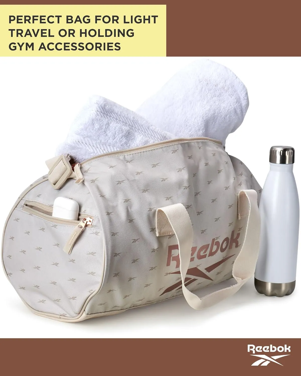 Reebok Duffle Bag - Unisex Lightweight Gym, Sports and Travel Carry On Weekender Bag for Men and Women, Size One Size, Plyo Cream