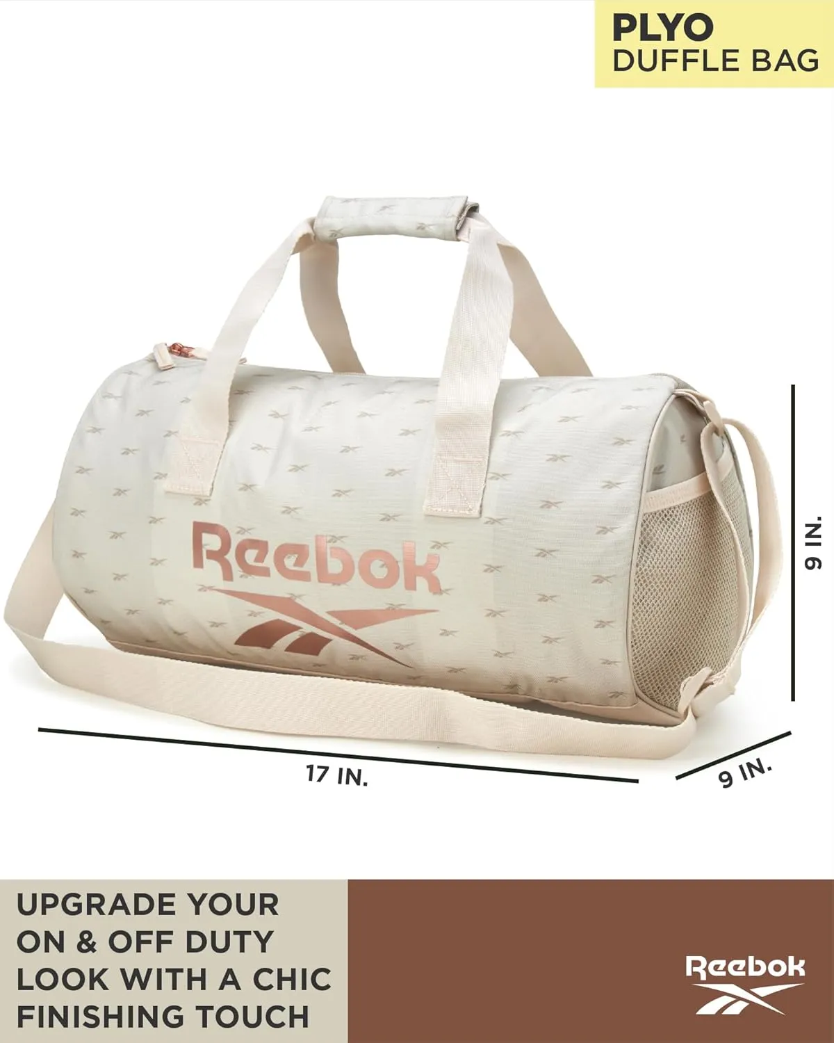 Reebok Duffle Bag - Unisex Lightweight Gym, Sports and Travel Carry On Weekender Bag for Men and Women, Size One Size, Plyo Cream