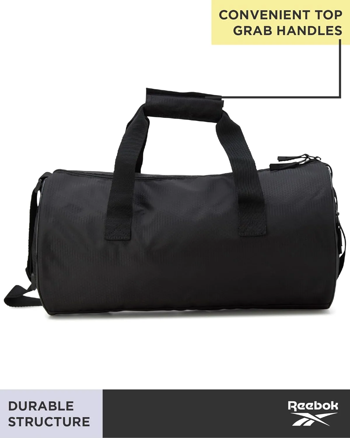 Reebok Duffle Bag - Unisex Lightweight Gym, Sports and Travel Carry On Weekender Bag for Men and Women, Size One Size, Plyo Jet Black With White Logo