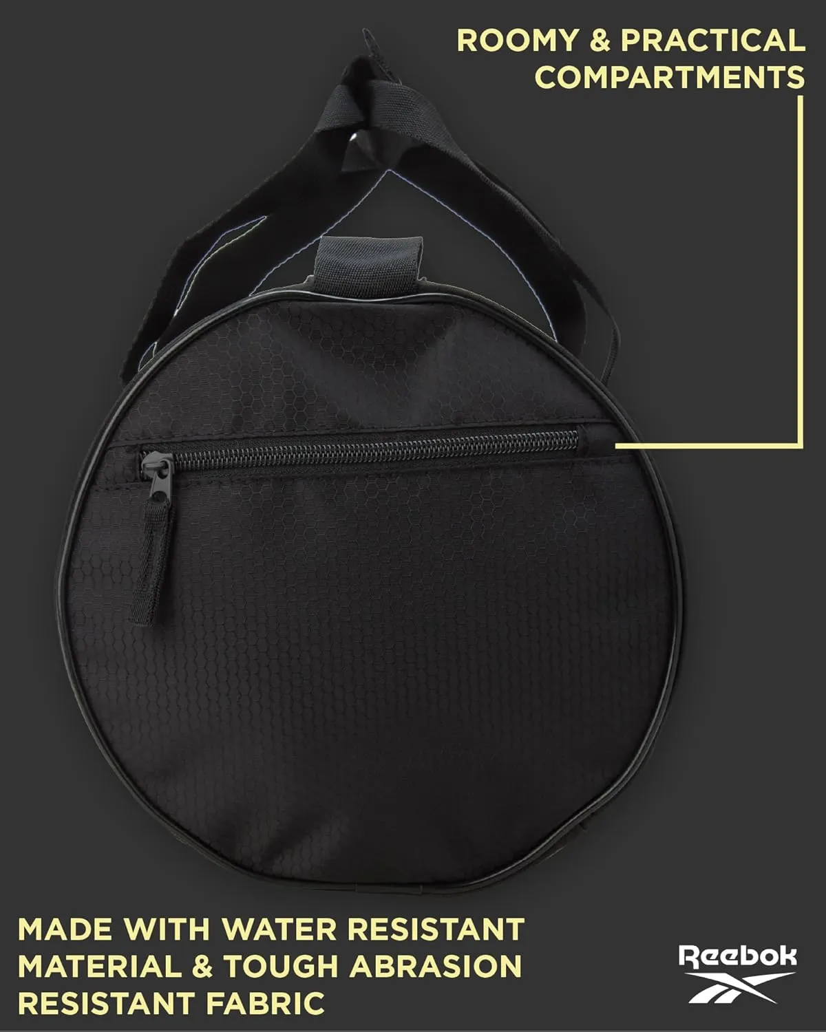 Reebok Duffle Bag - Unisex Lightweight Gym, Sports and Travel Carry On Weekender Bag for Men and Women, Size One Size, Plyo Jet Black With White Logo