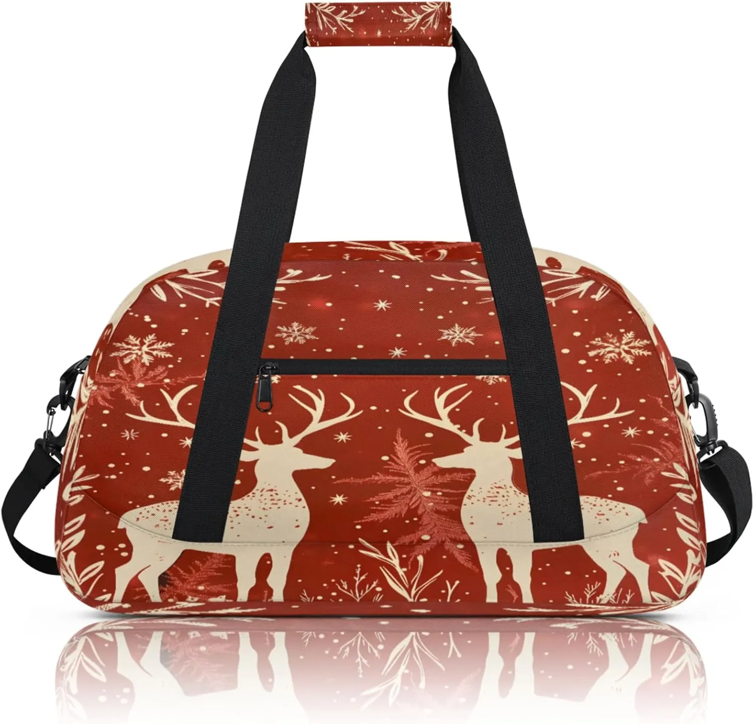 Reindeer And Holly Christmas Small Gym Bag 18 inch Carry On Duffel Bag for Weekender Travel Sports Workout Yoga Gymnastics Dance Ballet