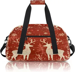 Reindeer And Holly Christmas Small Gym Bag 18 inch Carry On Duffel Bag for Weekender Travel Sports Workout Yoga Gymnastics Dance Ballet