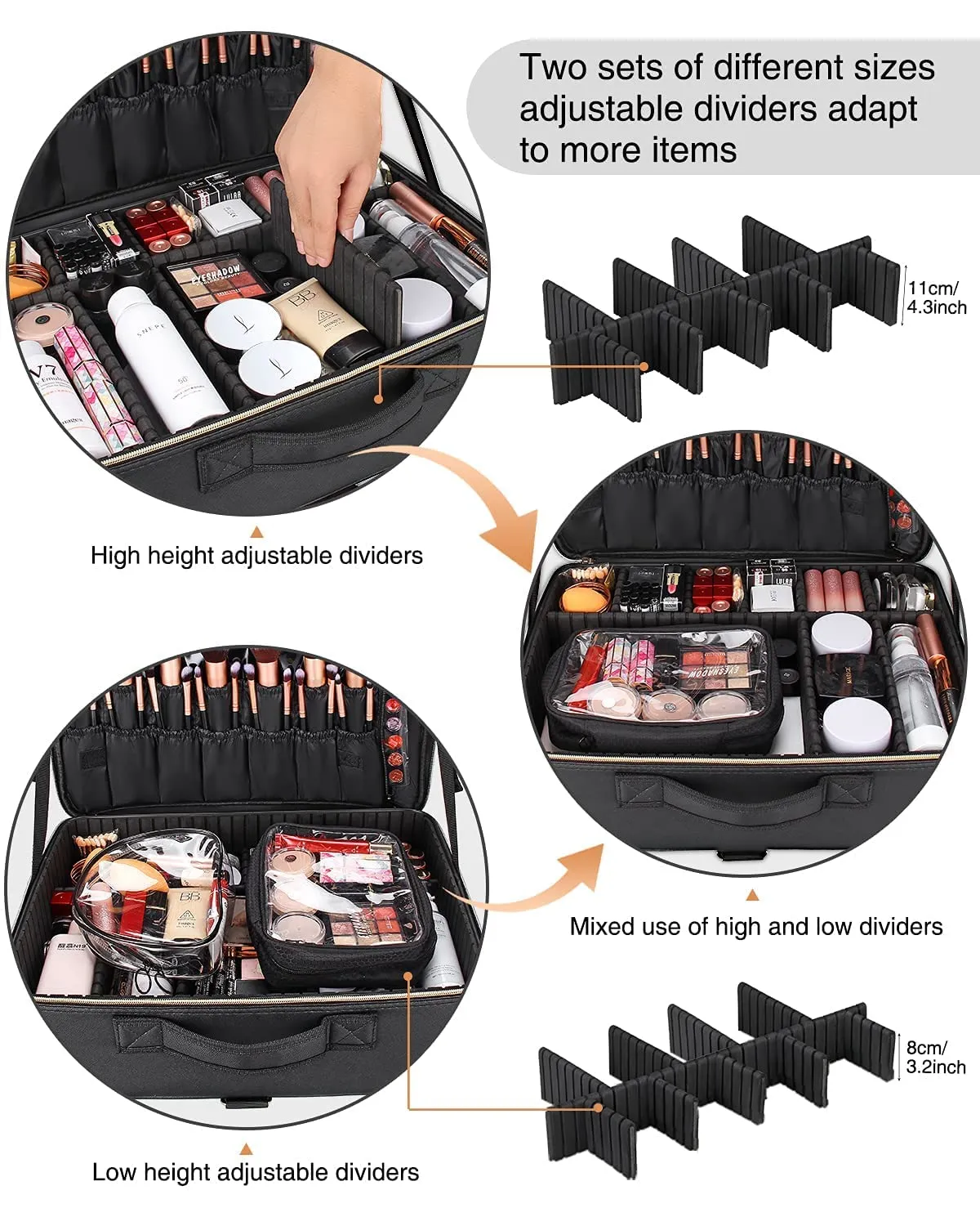 Relavel Extra Large Makeup Bag, Makeup Case Professional Makeup Artist Kit Train Case Travel Cosmetic Bag Brush Organizer, Waterproof Leather Material, with Adjustable Shoulder Straps and Dividers