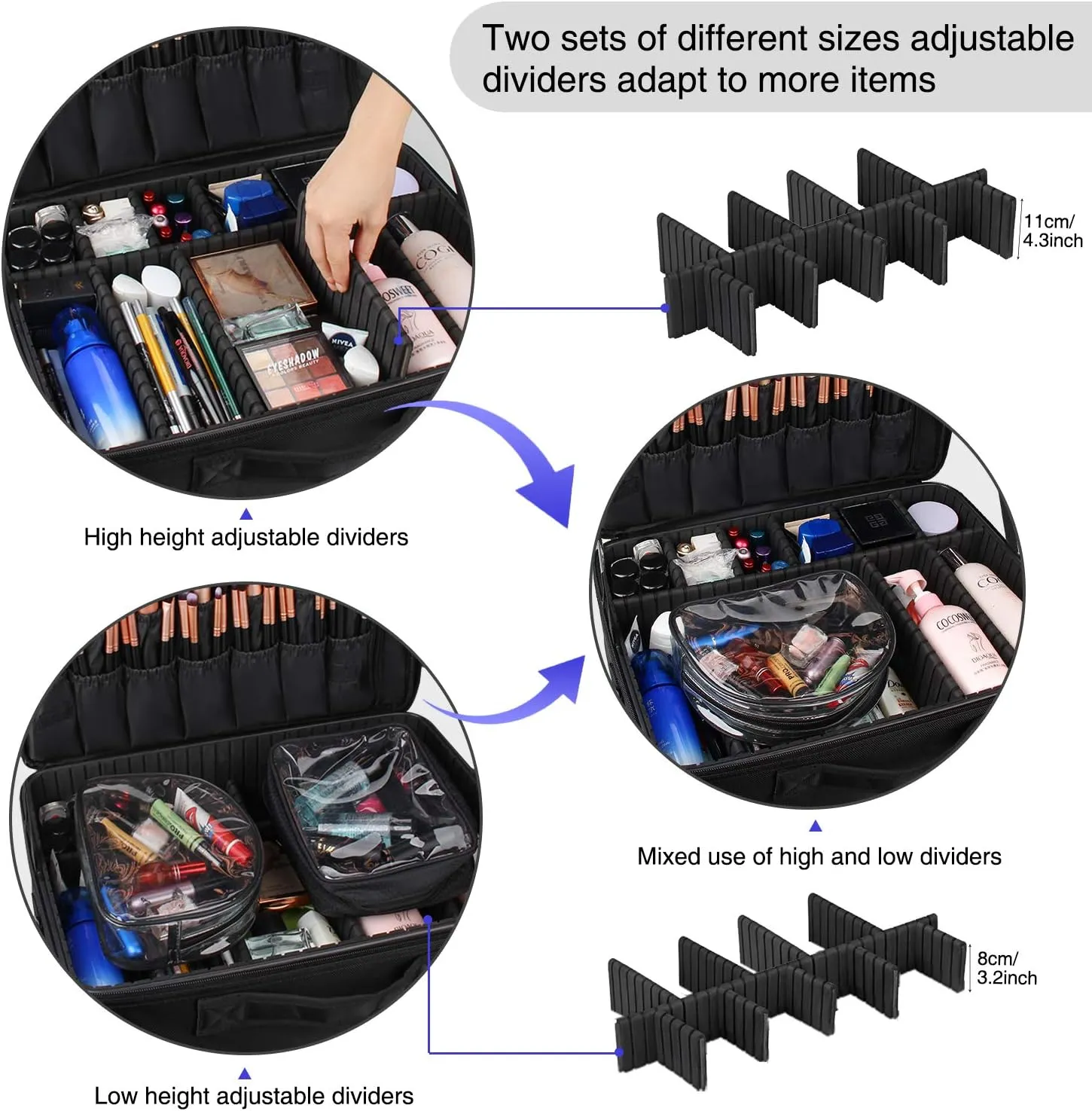 Relavel Extra Large Makeup Case with 4 Pcs Makeup Bags, Professional Makeup Artist Set Portable Nail Organizer Box Art Supply Case with Adjustable Dividers (5 Pack, black)
