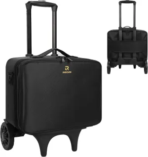 Relavel Extra Large Makeup Case with Plastic Dividers, with Folding Hand Truck, Lightweight Dolly Cart with 2 Big Wheels, Travel Makeup Train Case Professional Makeup Artist Bag (Black)