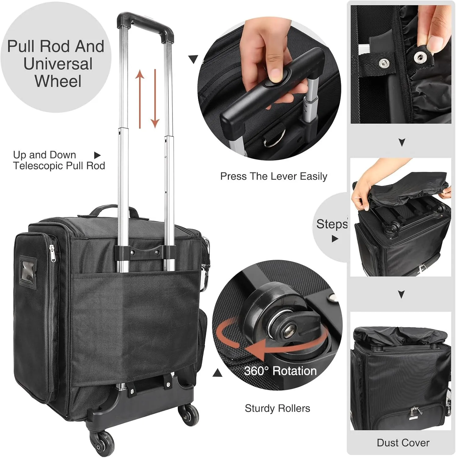 Relavel Rolling Makeup Case Cosmetology Case on Wheels Hair Stylist/Hairdresser Travelling BarberBag with Four 360 Degree Spinner Wheels, Heat Insulation Lining and Adjustable Dividers